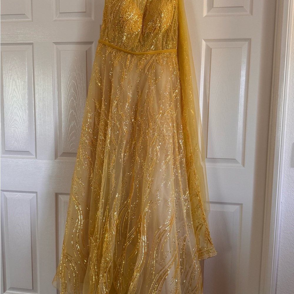 MNM Couture Yellow and Gold Sparkle Gown